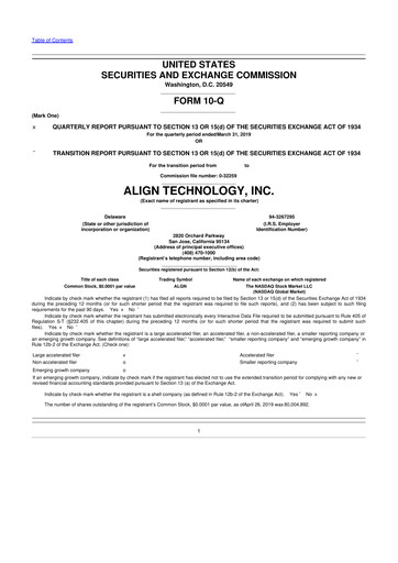 Miniature Align Technology
 10-Q Rapport trimestriel 2019 