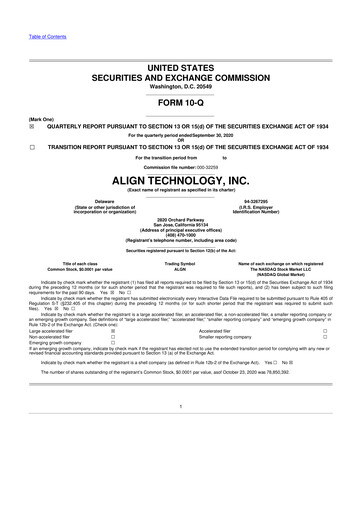Miniature Align Technology
 10-Q Rapport trimestriel 2020 