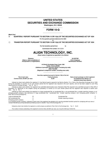 Miniature Align Technology
 10-Q Rapport trimestriel 2023 