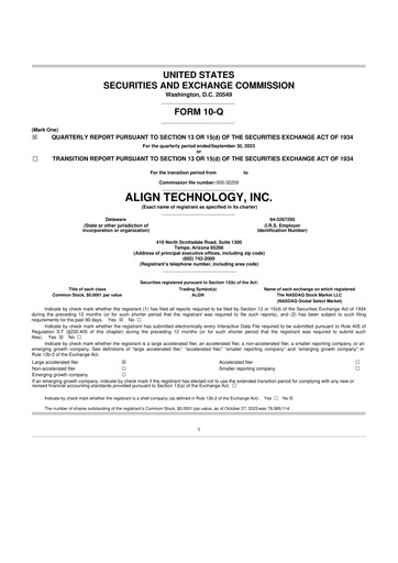 Miniature Align Technology
 10-Q Rapport trimestriel 2023 