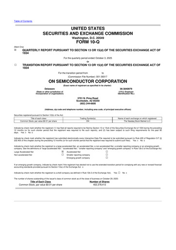 Thumbnail ON Semiconductor 10-Q Quarterly Report FY2025 