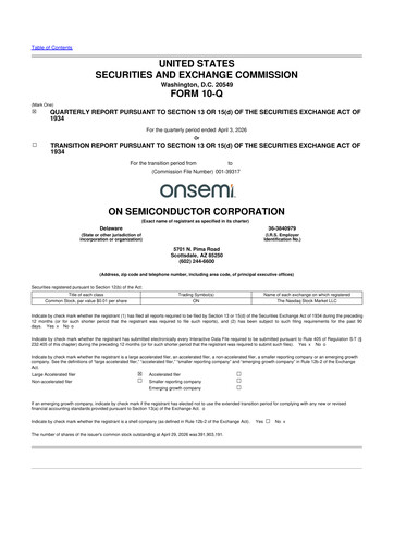 Miniature ON Semiconductor 10-Q Rapport trimestriel  