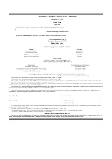 Thumbnail MetLife 10-K Annual Report 2018