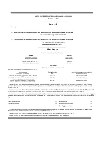 Thumbnail MetLife 10-Q Quarterly Report FY2020 