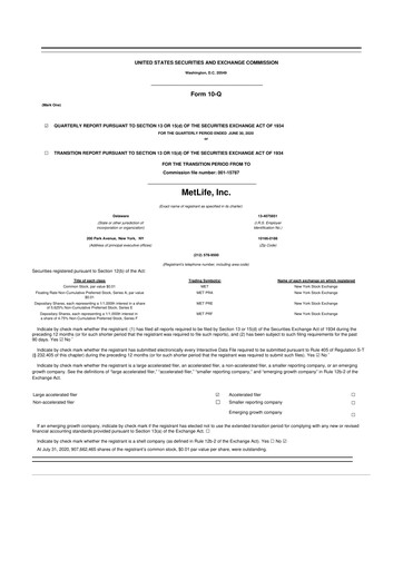 Thumbnail MetLife 10-Q Quarterly Report FY2020 