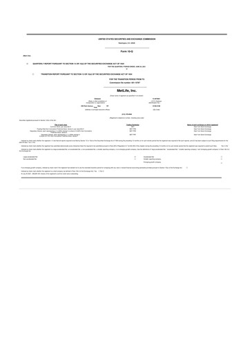 Thumbnail MetLife 10-Q Quarterly Report FY2021 