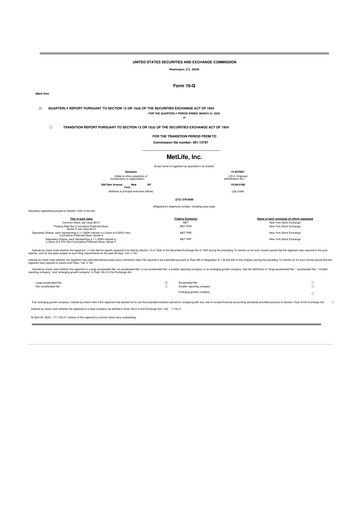 Thumbnail MetLife 10-Q Quarterly Report FY2024 