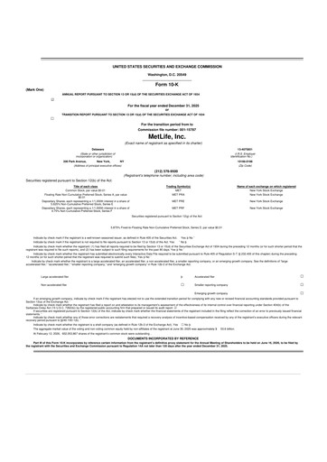 Thumbnail MetLife 10-K Annual Report 2025