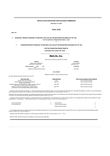 Thumbnail MetLife 10-Q Quarterly Report FY 