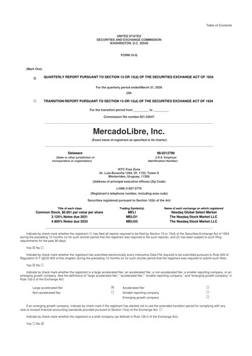 Thumbnail MercadoLibre 10-Q Quarterly Report FY 