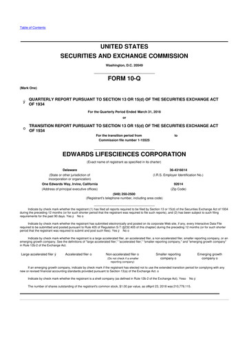 Thumbnail Edwards Lifesciences 10-Q Quarterly Report FY2018 