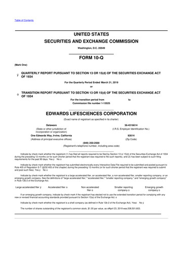 Thumbnail Edwards Lifesciences 10-Q Quarterly Report FY2019 