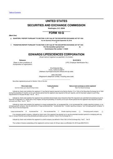 Thumbnail Edwards Lifesciences 10-Q Quarterly Report FY2019 