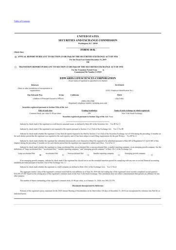 Thumbnail Edwards Lifesciences 10-K Annual Report 2019