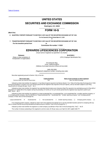 Thumbnail Edwards Lifesciences 10-Q Quarterly Report FY2021 