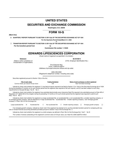 Thumbnail Edwards Lifesciences 10-Q Quarterly Report FY 