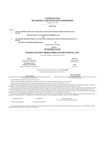 Thumbnail Charles River Laboratories
 10-K Annual Report 2017