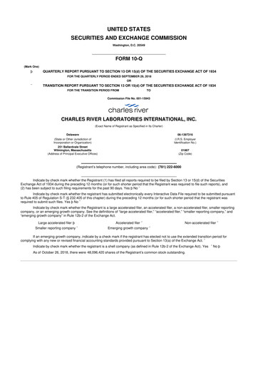 Vorschaubild Charles River Laboratories
 10-Q Quartalsbericht 2018 