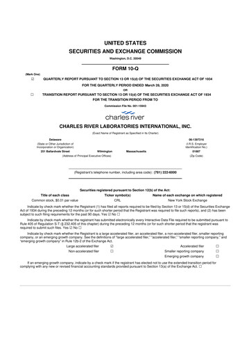 Vorschaubild Charles River Laboratories
 10-Q Quartalsbericht 2020 