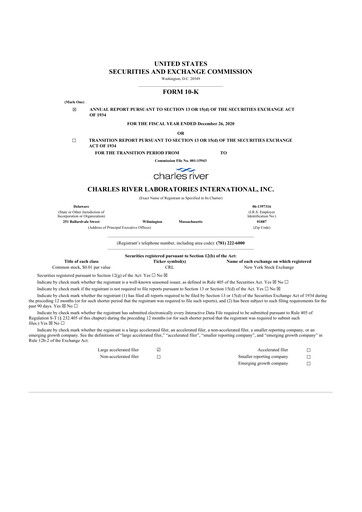 Thumbnail Charles River Laboratories
 10-K Annual Report 2020