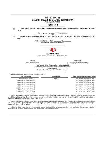 Thumbnail Equinix 10-Q Quarterly Report FY 