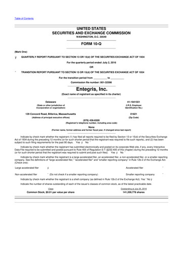 Vorschaubild Entegris 10-Q Quartalsbericht 2016 