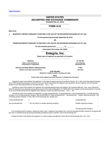 Vorschaubild Entegris 10-Q Quartalsbericht 2018 