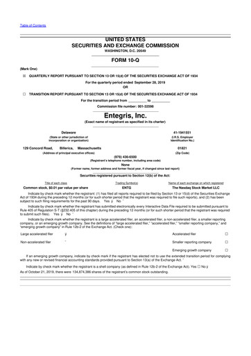 Vorschaubild Entegris 10-Q Quartalsbericht 2019 