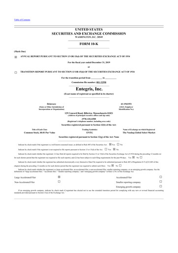 Thumbnail Entegris 10-K Annual Report 2019