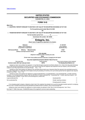 Vorschaubild Entegris 10-Q Quartalsbericht 2020 