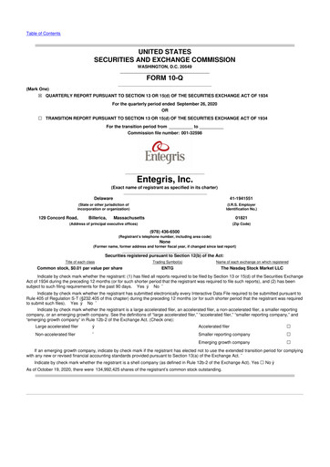 Vorschaubild Entegris 10-Q Quartalsbericht 2020 