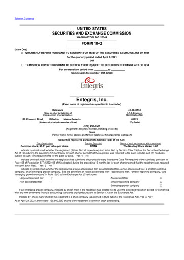 Vorschaubild Entegris 10-Q Quartalsbericht 2021 