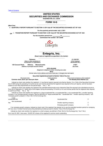 Vorschaubild Entegris 10-Q Quartalsbericht 2021 
