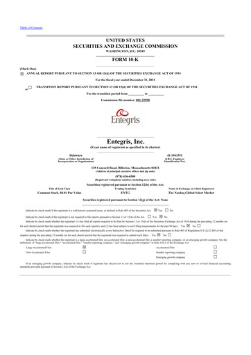 Thumbnail Entegris 10-K Annual Report 2021