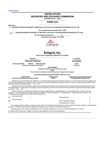 Vorschaubild Entegris 10-Q Quartalsbericht 2023 