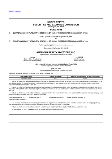 Thumbnail American Realty Investors 10-Q Quarterly Report FY 