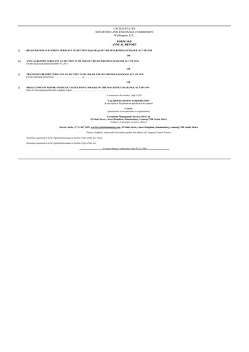 Thumbnail Caledonia Mining 20-F Annual Report 