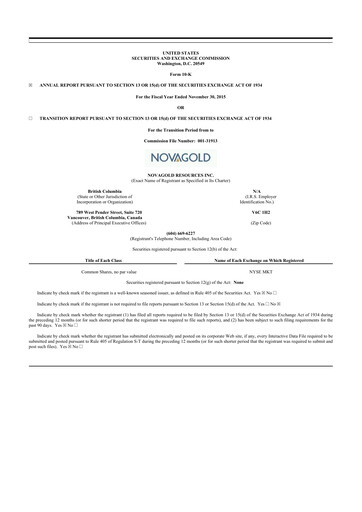 Thumbnail NovaGold Resources
 10-K Annual Report 2015