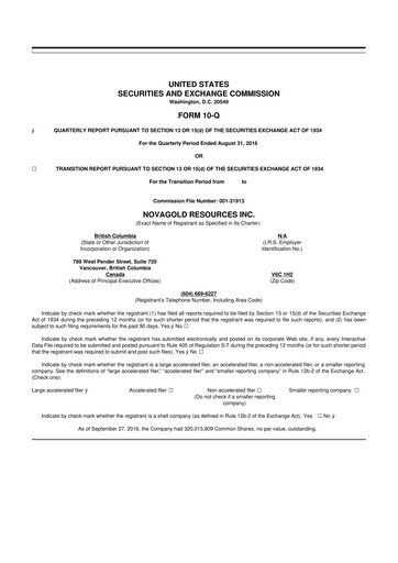 Thumbnail NovaGold Resources
 10-Q Quarterly Report FY2016 