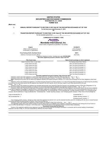 Thumbnail Mondelez International 10-K Annual Report 2018