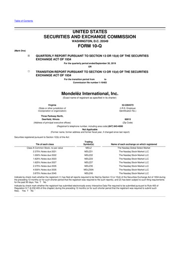 Thumbnail Mondelez International 10-Q Quarterly Report FY2019 