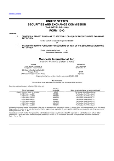 Thumbnail Mondelez International 10-Q Quarterly Report FY2020 