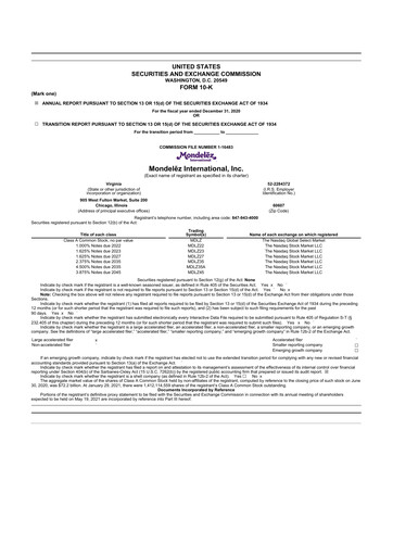 Thumbnail Mondelez International 10-K Annual Report 2020
