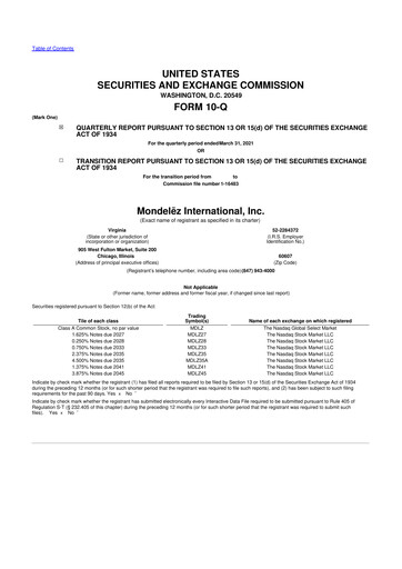 Thumbnail Mondelez International 10-Q Quarterly Report FY2021 