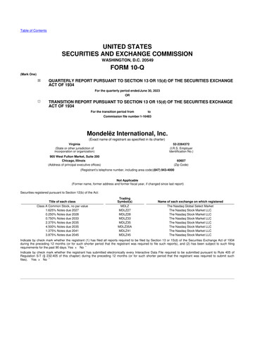 Thumbnail Mondelez International 10-Q Quarterly Report FY2023 