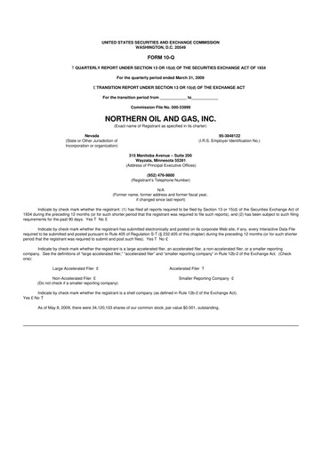 Thumbnail Northern Oil and Gas 10-Q Quarterly Report FY 