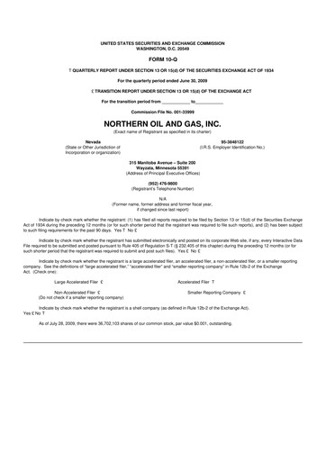 Thumbnail Northern Oil and Gas 10-Q Quarterly Report FY 