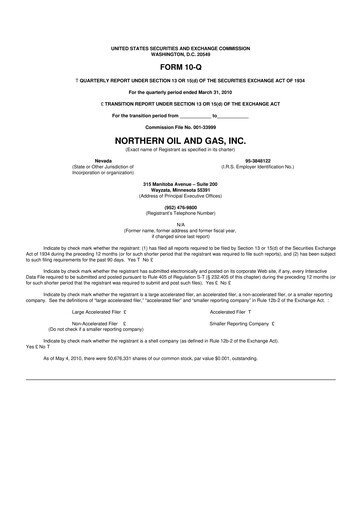 Thumbnail Northern Oil and Gas 10-Q Quarterly Report FY 