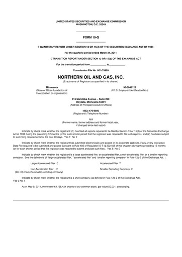 Thumbnail Northern Oil and Gas 10-Q Quarterly Report FY 