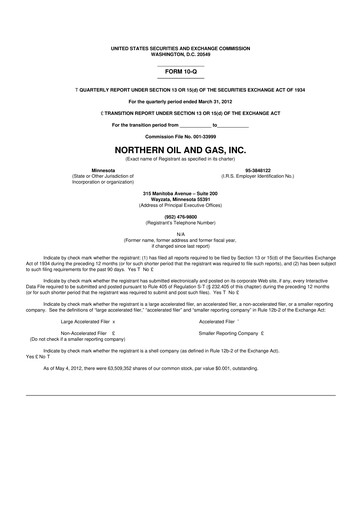 Thumbnail Northern Oil and Gas 10-Q Quarterly Report FY2012 